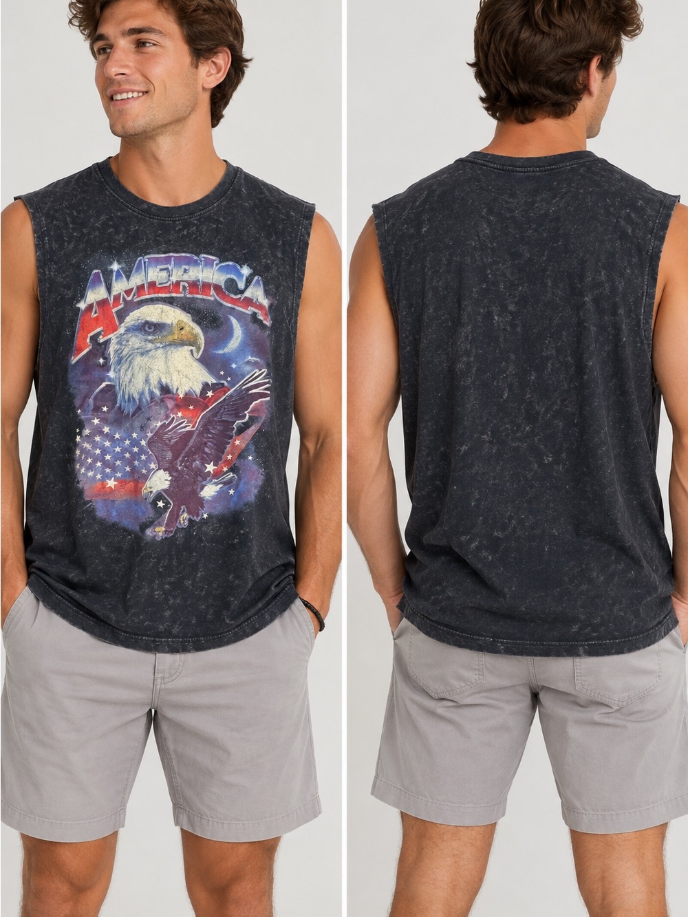 Special Thanks America Eagle Patriotic Muscle Tank XL Acid Wash